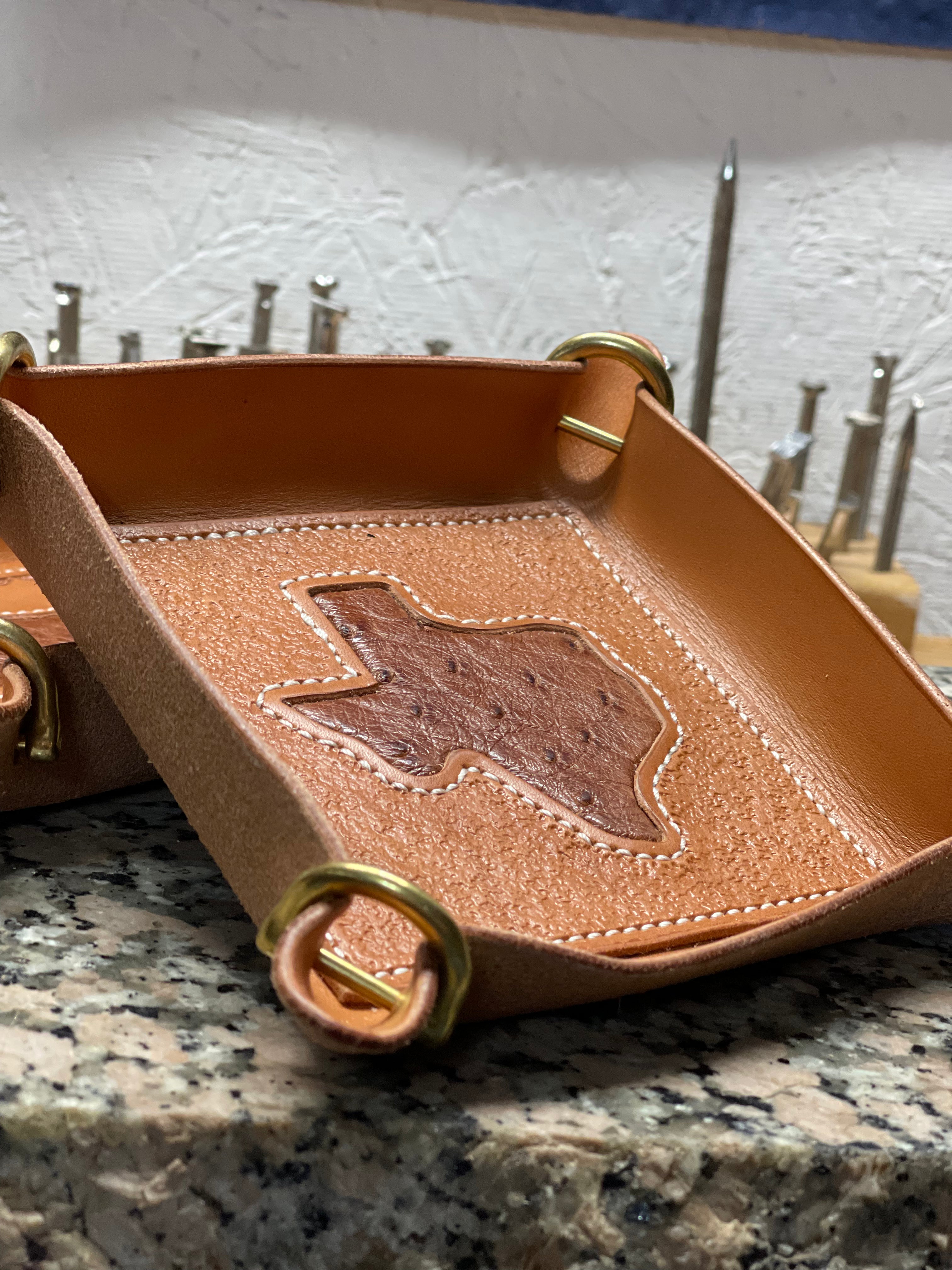 Texas Ostrich Inlaid EDC Valet Tray